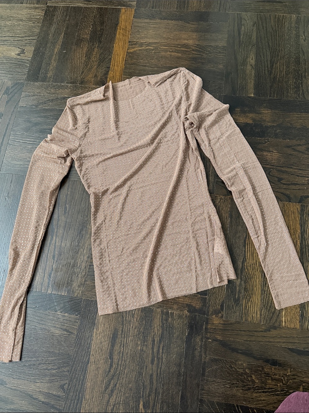 Excellent condition SHEIN nude beige mesh silver dots Long Sleeve top size S